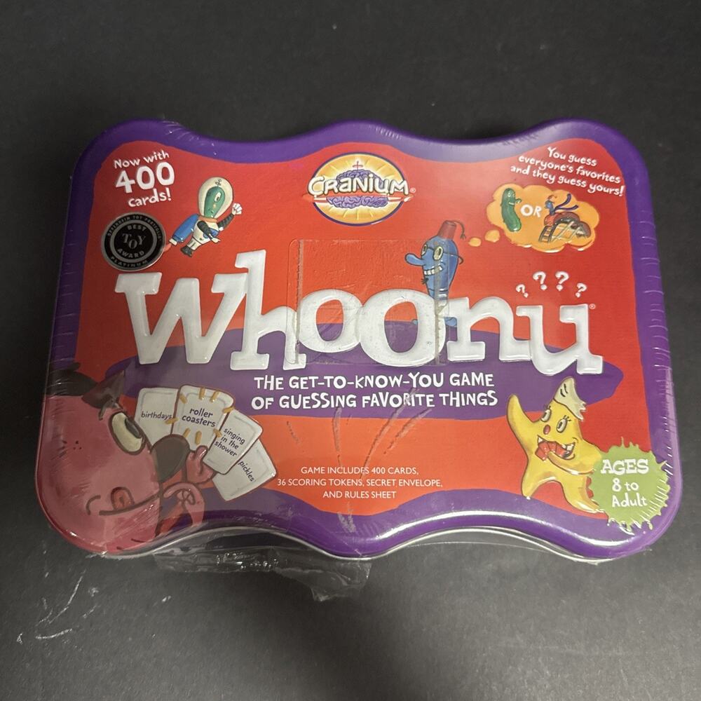 Whoonu Guessing Board Game Cranium 2008 Family Game Box Sealed Purple Tin